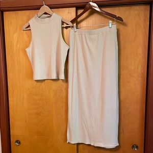 Old Navy 2pc ribbed knit skirt and mock neck top | beige | both size M